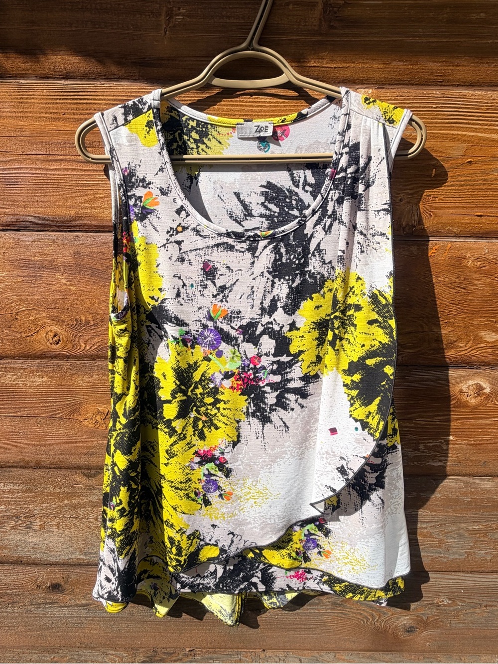 Rachel Zoe Yellow Black & White Abstract Floral Sleeveless Tank